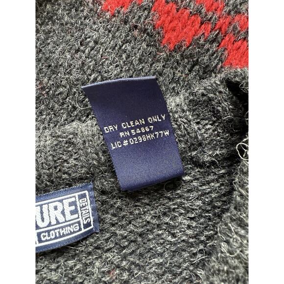 VINTAGE Structure Sweater Men Large Gray Red 100% Wool Nordic Grandpa - Picture 9 of 9